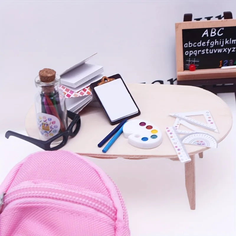 Miniature School Supplies for Dollhouse Toy Mini Home Miniature Model DIY Doll Accessories Canvas Backpack Desk Chalkboard
