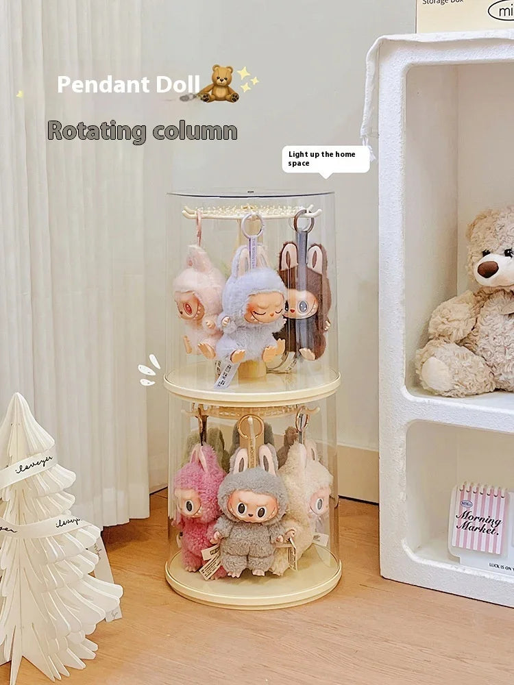 Labubu pendant display box, rotatable transparent Labubu doll, handmade blind box, storage display stand, decorative ornaments,