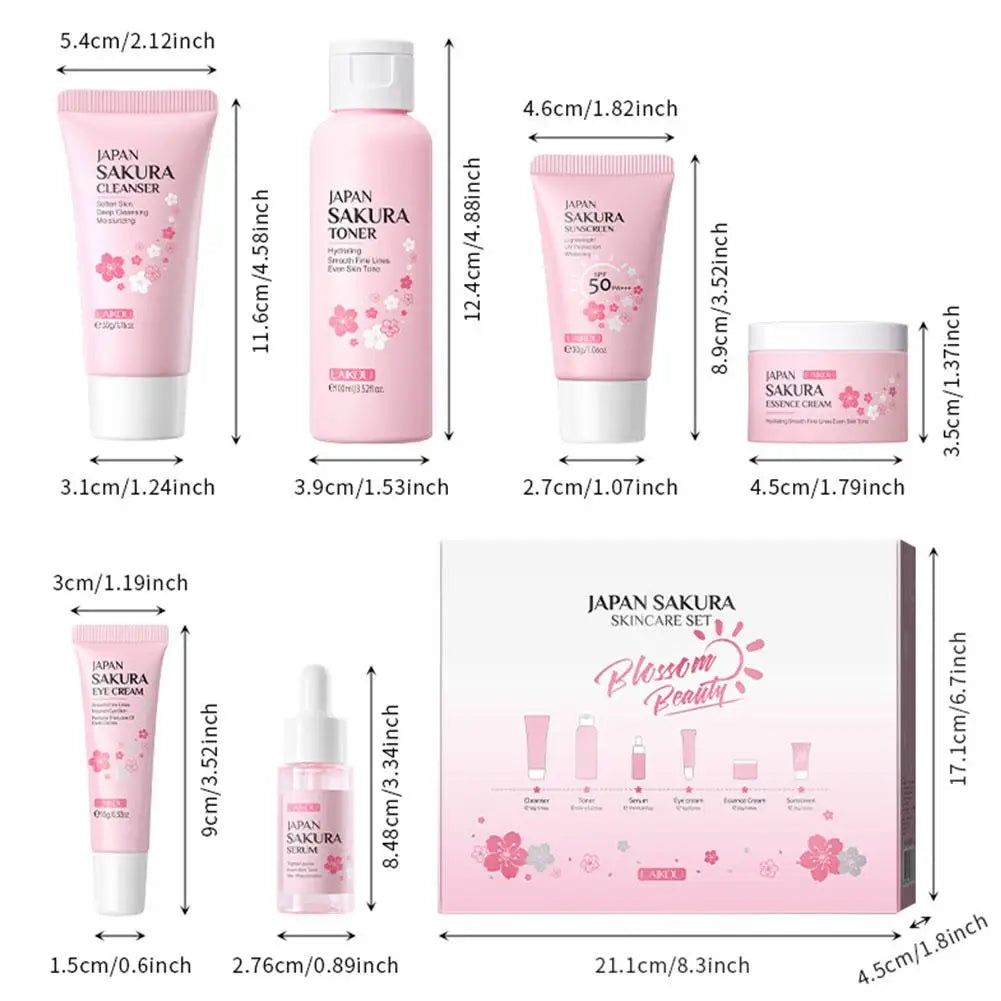 For Sakura Skin Care Sets Facial Cleanser Face Cream Serum Hydrating Firming Moisturizing Brightening Care Face Toner Kit J1F3