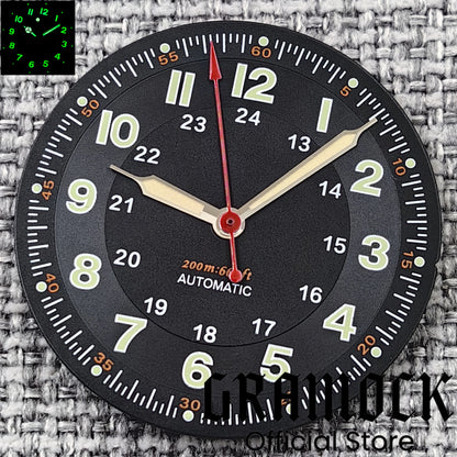 Gramock Classics Sterile 29mm Pilot Black Watch Dial Part for NH35/36 ETA PT5000 Miyota Mingzhu DG ST2130 Movement Part Hand Set