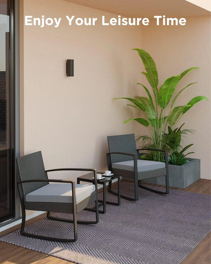 3 Pieces Patio Furniture Set Rocking Bistro Set Outdoor Rattan Conversation with Coffee Table for Garden Balcony Backyard