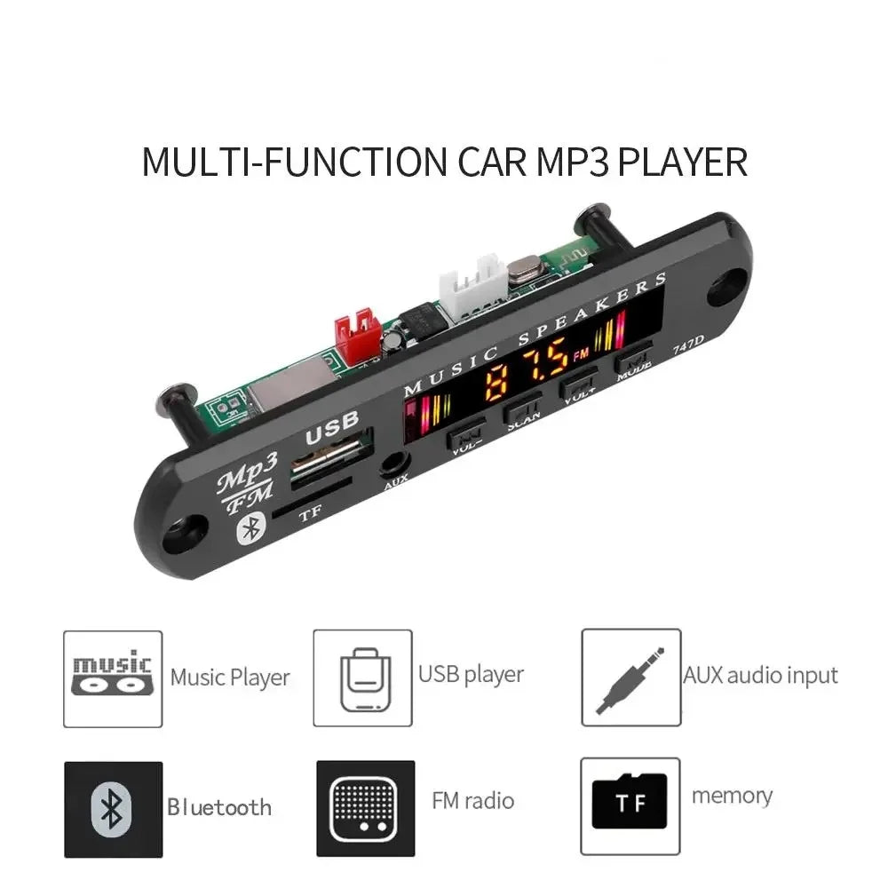 Bluetooth 5.0 Car Kit Wireless MP3 Decoder Board Audio 9V-12V WMA Car Music Player Module Lossless Audio USB AUX TF Radio