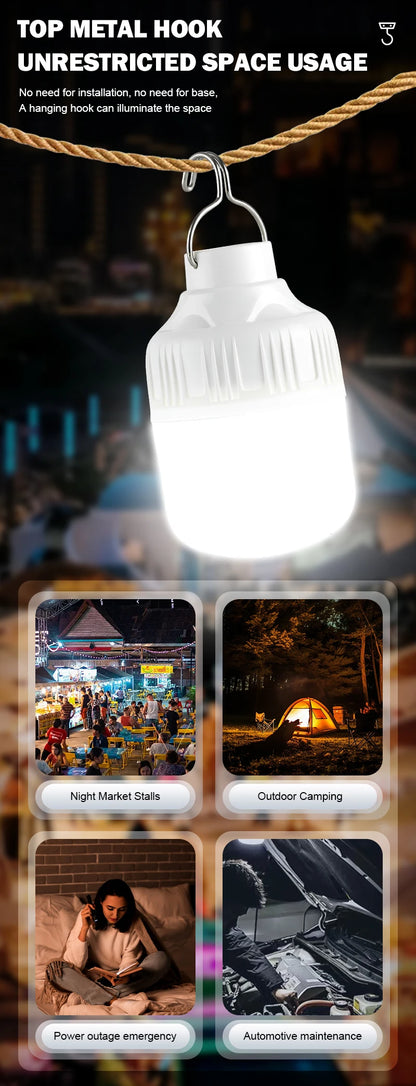 Outdoor USB Rechargeable LED Lamp Bulbs High Brightness Emergency Light Hook Up Camping Fishing Portable Lantern Night Lights
