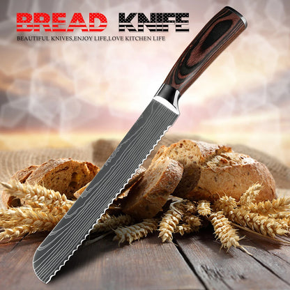 Bread Knife,8 inch Serrated Knife,Damascus laser Pattern Steel Bread Knife for Homemade Bread,Razor Sharp Edge for Slicing Bread