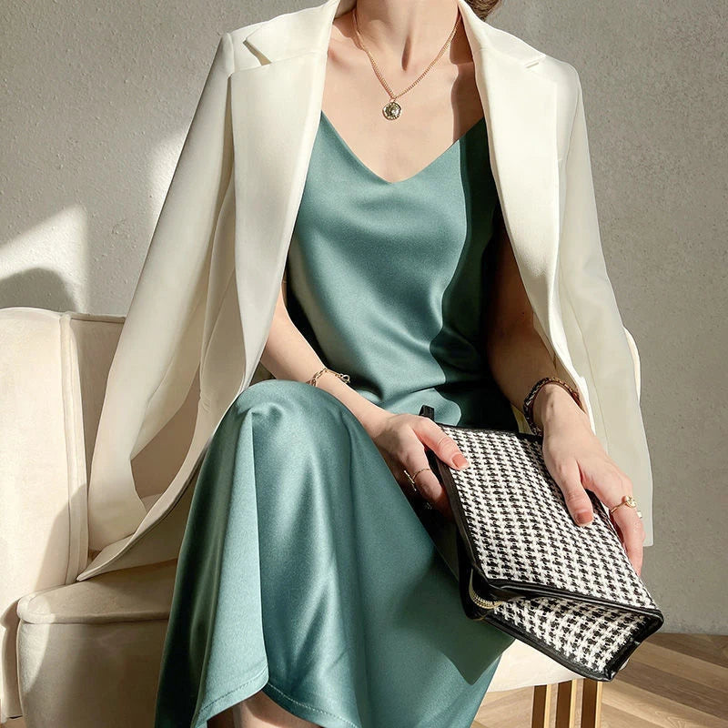 Vintage Satin Women's Dress Summer Sexy Spaghetti Strap Long Party Maxi Dresses Midi Robe Female Clothing