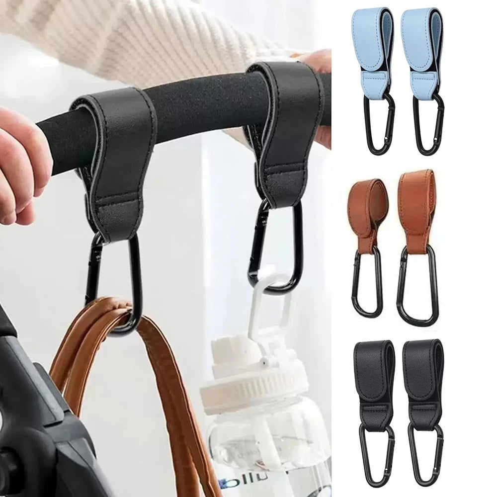 2Pcs Leather Hooks Stroller Hooks Baby Diaper Bag Hook PU Adjustable Pram Hook Organizer Hanger Children Travel Accessories