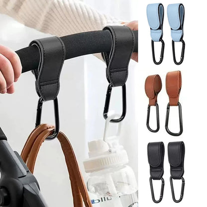 2Pcs Leather Hooks Stroller Hooks Baby Diaper Bag Hook PU Adjustable Pram Hook Organizer Hanger Children Travel Accessories