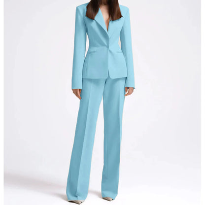 Office Lady Fashion Beige Women Suits One Button Peak Lapel 2 Piece Jacket Pants Slim Fit Smart Causal Conjuntos De Pantalones