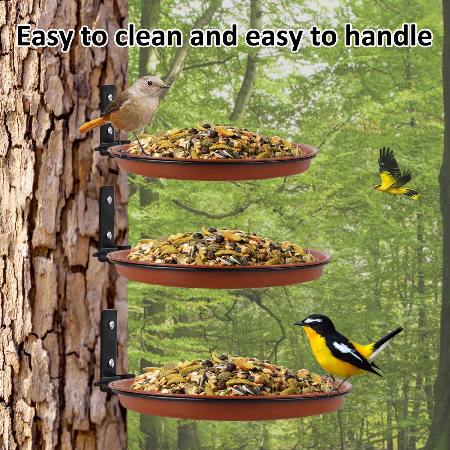 3Pcs Bird Feeding Trays Tree Mounted Bird Feeders Bird Bath Spa Multifunctional Foldable Bird Feeders for Garden Balcony Railing