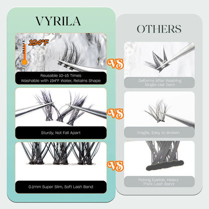 VYRILA Lash Extension Kit Wispy C Curl Lash Clusters Kit Hush 8-16mix Individual Lashes with Lash Bond and Seal Lash Tweezers