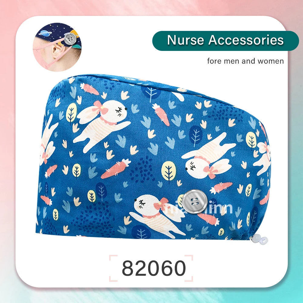Cartoon Printed Operating Room Doctor Work Scrub Hat Pharmacy Dentistry Clinic Surgical Cap Adjustable Medical Nurse Accessories