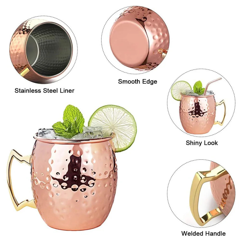 1-6PCS Stainless Steel Moscow Mule Mugs 500ML Beer Cups Cocktail Wine Juice Drink Cup Coffee Mugs Bar Champagne Party Drinkware