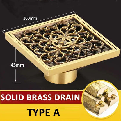 Antique Euro Square Floor Drains Deodorant Floor Drain Strainer Cover Brass Shower Hardware Bathroom Accessories Floor Drain