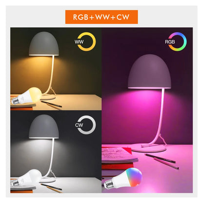 Bluetooth Smart LED Bulb Tuya Light Bulbs AC 85-265V Dimmable Spotlight Bulb 15W E27 RGB+CW+WW LED Color Change Lamp For Home