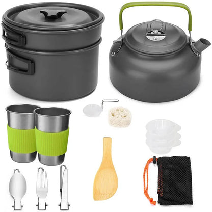Outdoor camping cookware portable camping equipment outdoor tableware water kettle cookware set aluminum alloy material