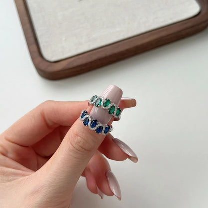 Wong Rain 100% 925 Sterling Silver 3*5 MM Oval Cut Sapphire Eemrald High Carbon Diamond Gemstone Ring For Women  Jewelry Band