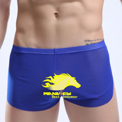 Mens Sexy Underwear Wet Look Lingerie Breathable Pouch Boxer Shorts Side Split Trunks Quick Dry Underpants Ultra Thin Panties