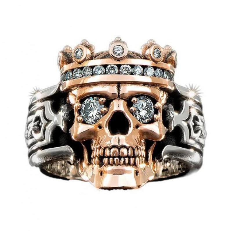 New Creative Crown Skull Ring Personality Double Color Ghost Head Men's Rings Fashion Trend Punk Party Jewelry Gift Wholesale