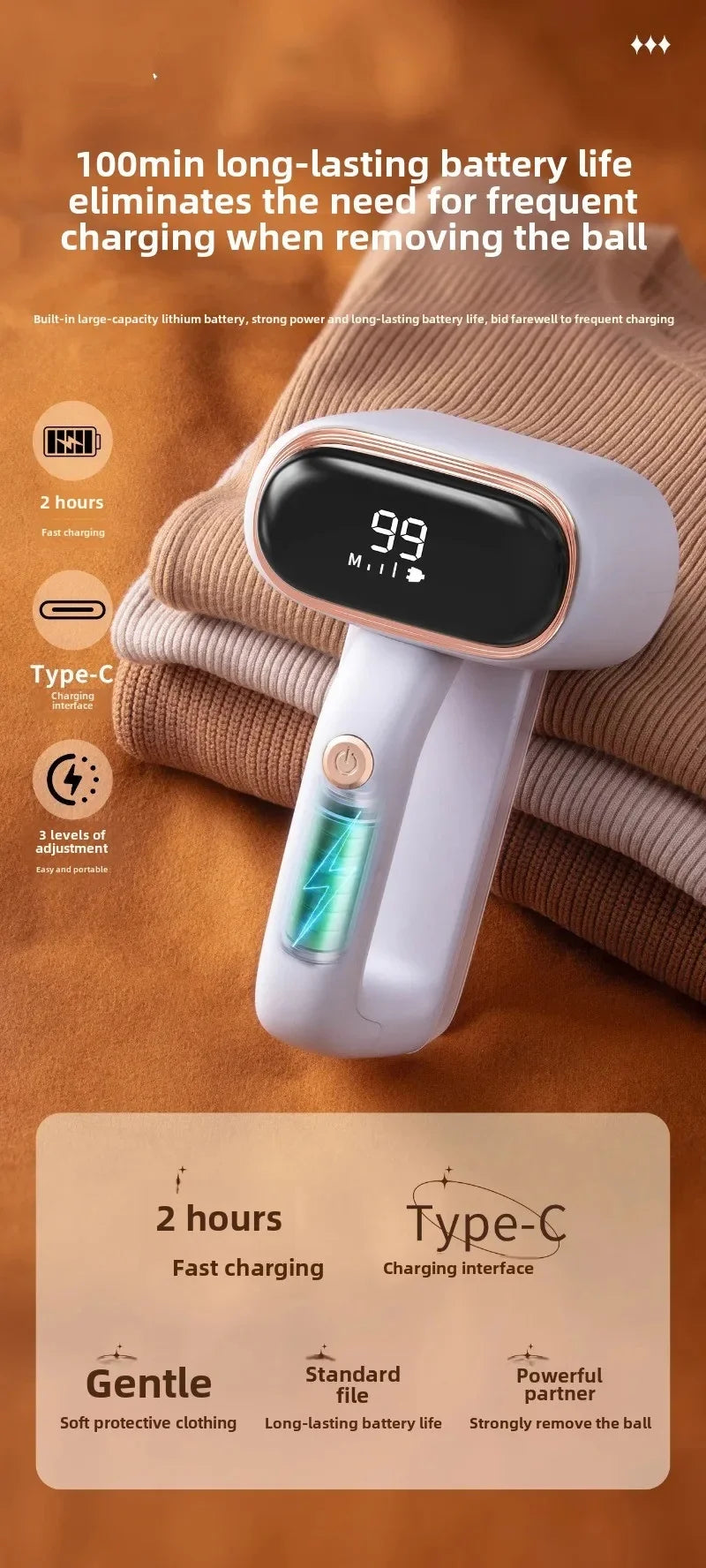 Electric Lint Remover Rechargeable Lint Remover Clothes Sweater Defuzzer Intelligent Digital Display Lint Shaver Trimmer