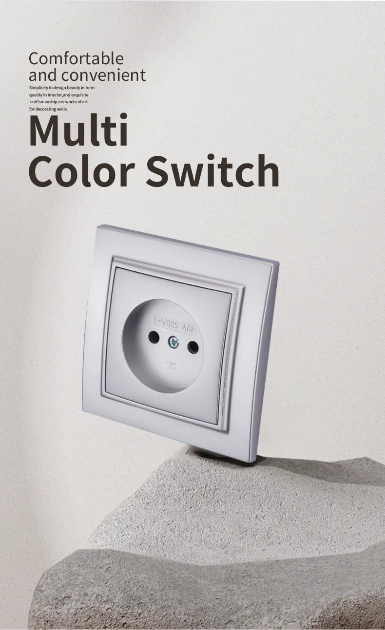 Silvery Electrical Outlets Power Sockets 250V EU Standard Wall Embedded Flame Retardant AC Not Ground Plugs Socket Paint Plastic