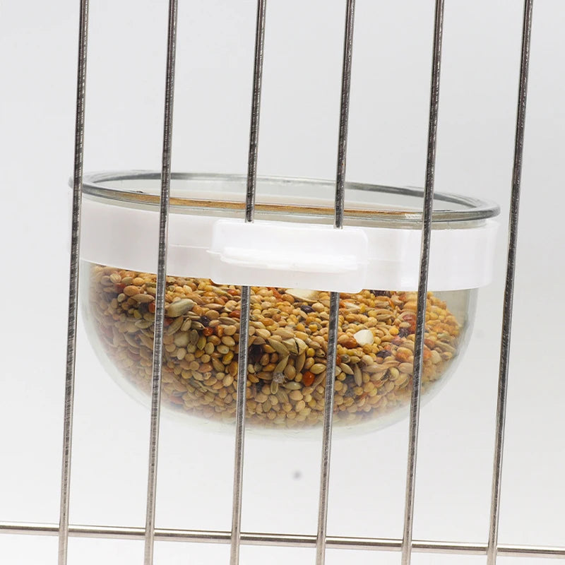Bird Feeding Bowl Detachable Transparent Bowl Plastic Food Cup For Cage Convenient Hanging Seed Water Feeder for Parrots