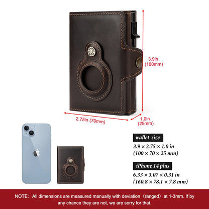 Cowhide Leather Men's Wallet RFID Blocking Protect Cardholder Automatic Card Case for Women with Apple AirTag Holder