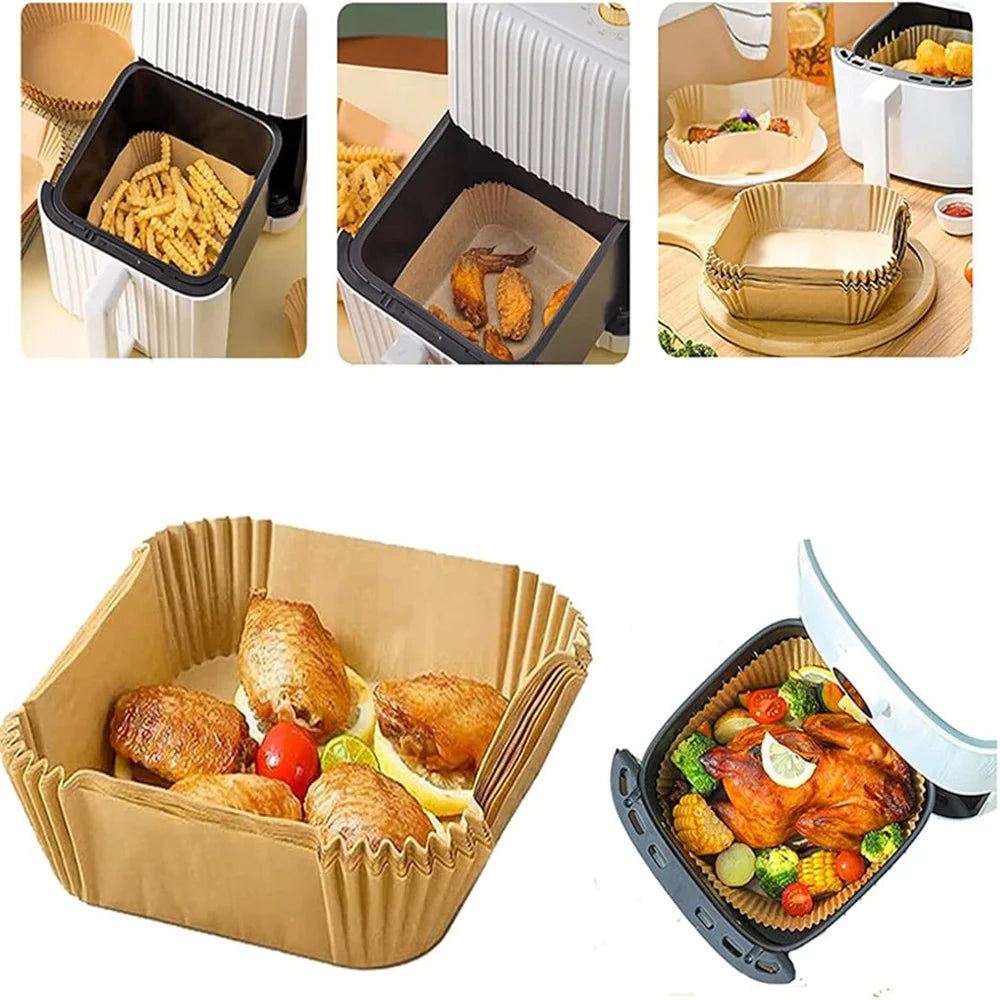 50/100pcs Air Fryer Disposable Paper Square Baking Paper Barbecue Plate NonStick Air Fryer Liners Oven Oil Absorbing Paper