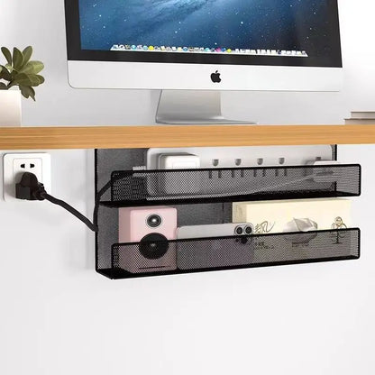 Iron Cable Manager Under The Desk Cable Management Rack No Hole Wire Organizing Box Plug Plug Board Storage Fixed Shelf