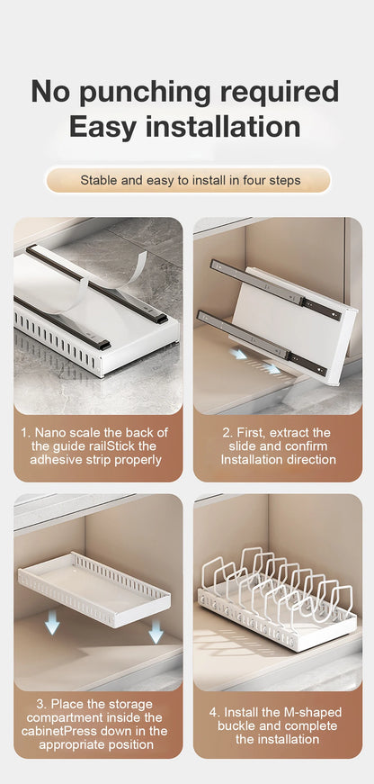 Pull out Pots and Pans Organizer Sliding Pot Lid Holder Kitchen Spice Rack Tableware Organizer Multifunctional Dish Drying Racks