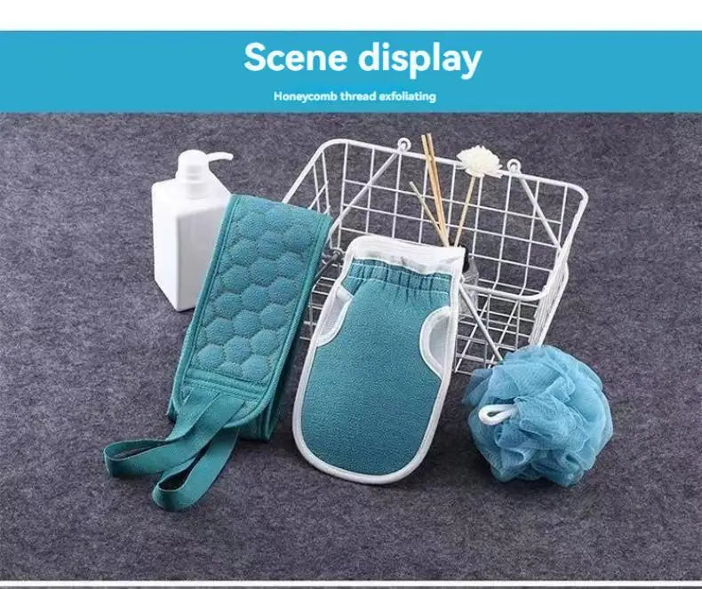 3 PCS Three-piece Bath Set, Rub Bath and Bath Artifact, Household Long Rub Back Towel, Bath Gloves, Bath Flower Set