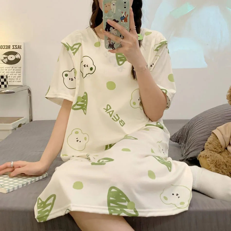 Maternity Clothings Nursing Dresses Breastfeeding Sleepwear Pattern Printing Cheerful and Lively Girl Feeling for Pregnant Women