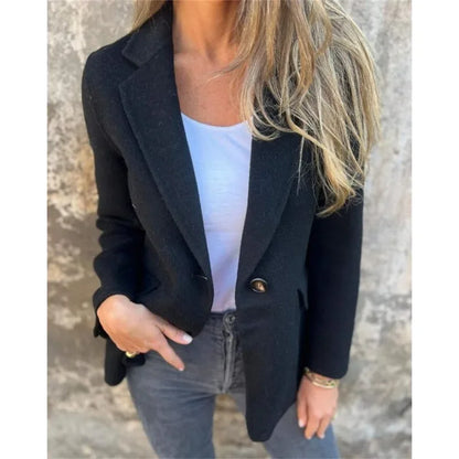 Office Lady New Elegant Chic Jacket Long Sleeve Lapel Button Loose Outwear Tweed Jacket 2025 Autumn Winter Women Woolen Coat