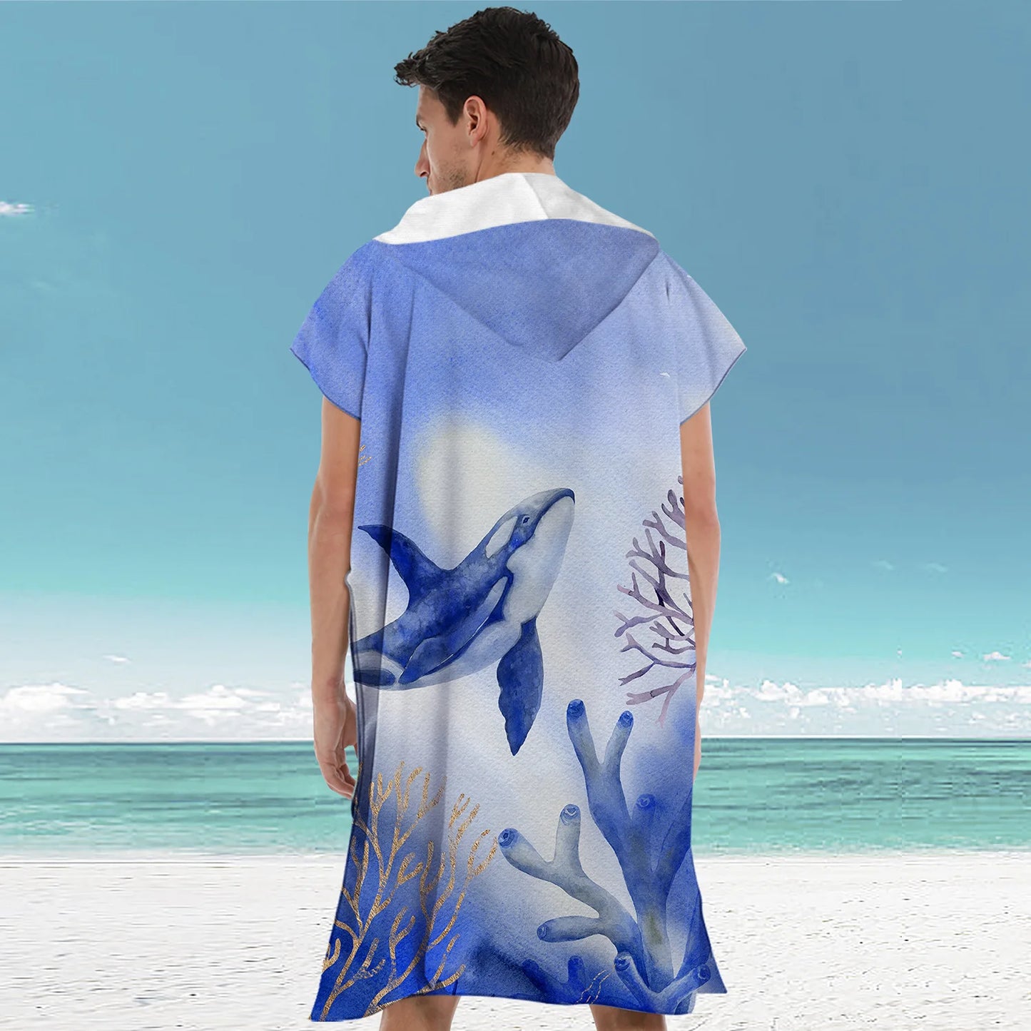 Beach Towel with Hood for Men and Women Hooded Towels Bath Robe for adult Quick Dry Lightweight Soft Microfiber Poncho Swim Robe