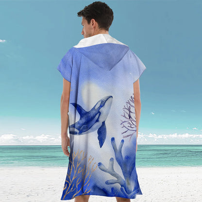 Beach Towel with Hood for Men and Women Hooded Towels Bath Robe for adult Quick Dry Lightweight Soft Microfiber Poncho Swim Robe