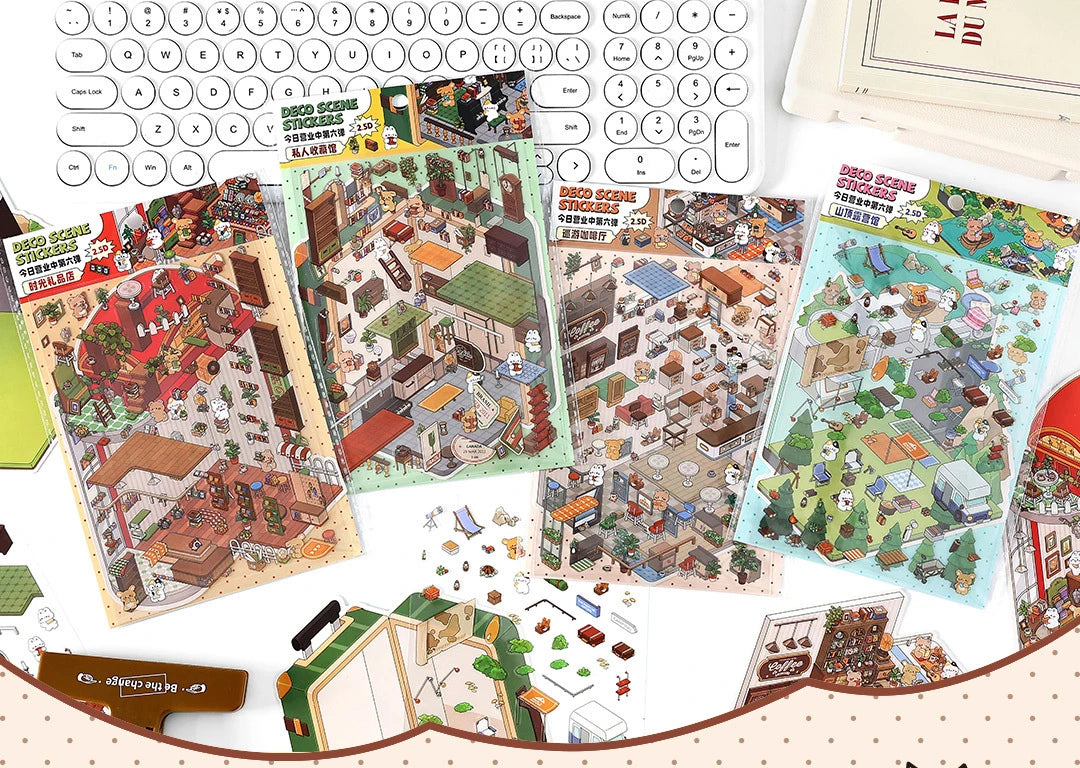 Creative Design Outdoor Scene Sticker for Student Cute Cartoon DIY Decor Landscaping Sticker Scrapbook Journal Student Sticker