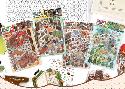 Creative Design Outdoor Scene Sticker for Student Cute Cartoon DIY Decor Landscaping Sticker Scrapbook Journal Student Sticker