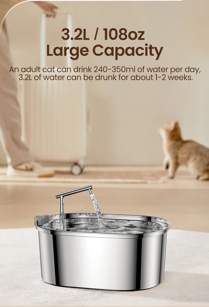 ROJECO Stainless Steel Cat Water Fountain Automatic Pet Water Dispenser Cat Drinking Fountain Auto Drinker For Dogs Accessories