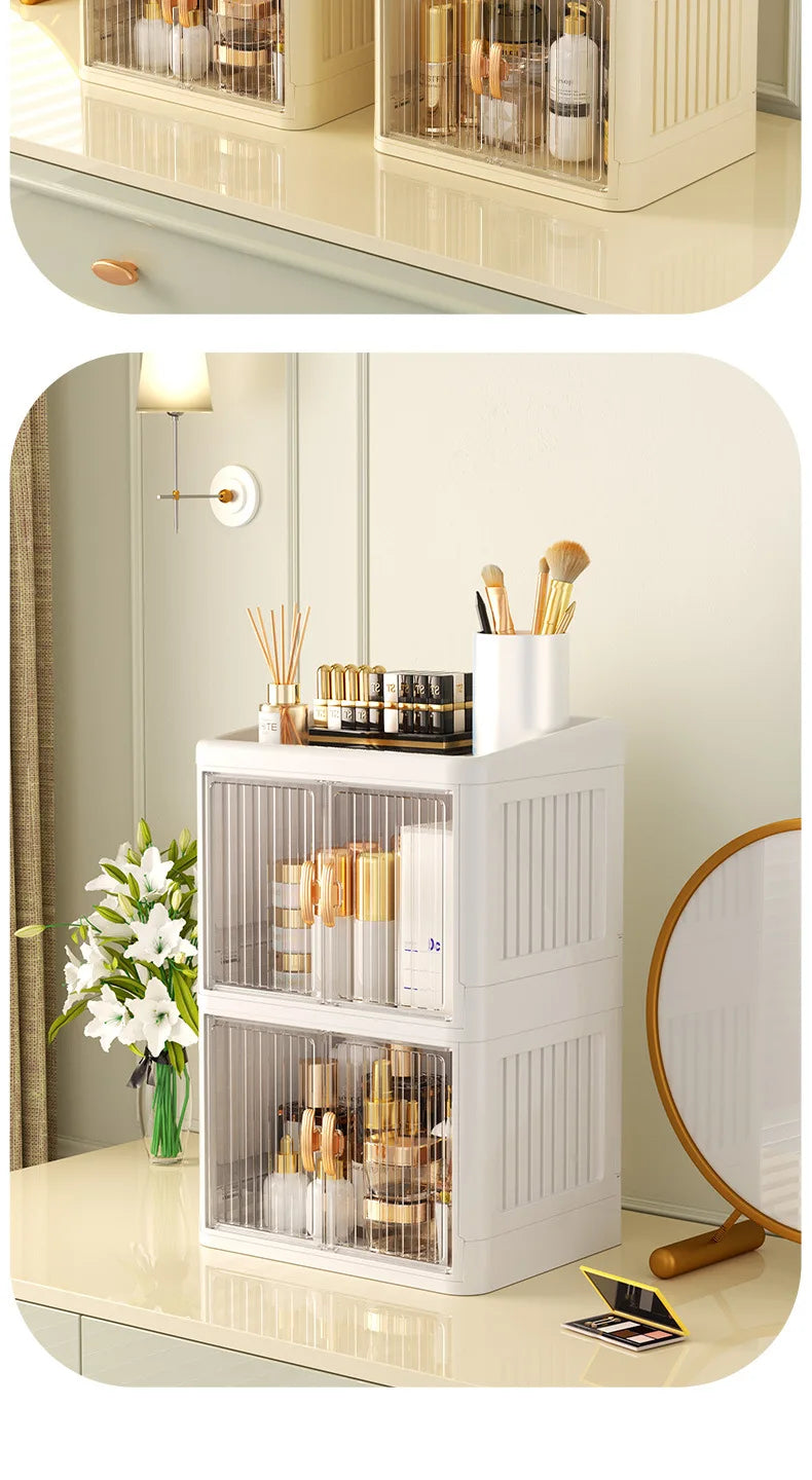 Cosmetics Storage Boxes Multi Layer Flat Cover Design Stationery Storage Shelf Household Dustproof Cosmetics Skincare Organizer