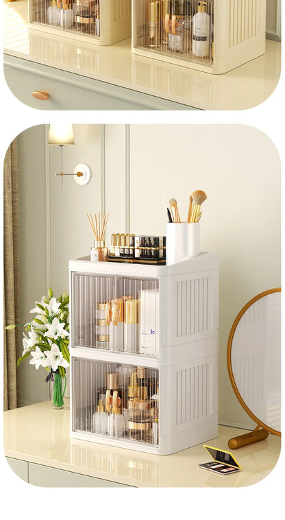 Cosmetics Storage Boxes Multi Layer Flat Cover Design Stationery Storage Shelf Household Dustproof Cosmetics Skincare Organizer