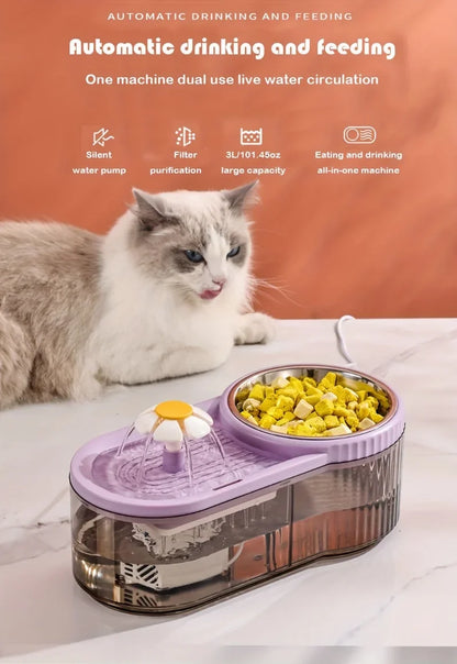 Automatic Cat Feeder Water Fountain With Large Capacity Flower Design Silent Pet Feeding System With Filter For Cats And Dogs