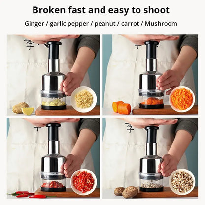 Manual Food Chopper, Stainless Steel Sharp Cutter Blades Handheld Chopper Slicer Dicer Mixer Press Chopper Mincer for Vegetables