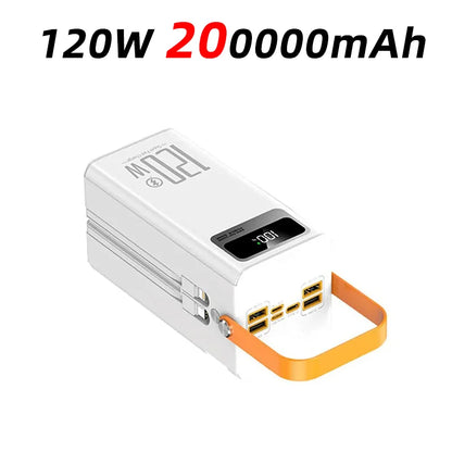 120W Super Fast Power Bank 200000mAh Large Capacity Outdoor Mobile Power Supply Supports 7 Devices to Charge At The Same Time