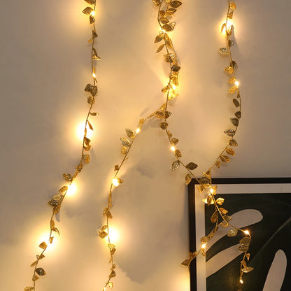 LED Golden Leaves String Light Battery-operated Garland For Living Room Bedroom Party Wedding New Year Birthday Party Decoration