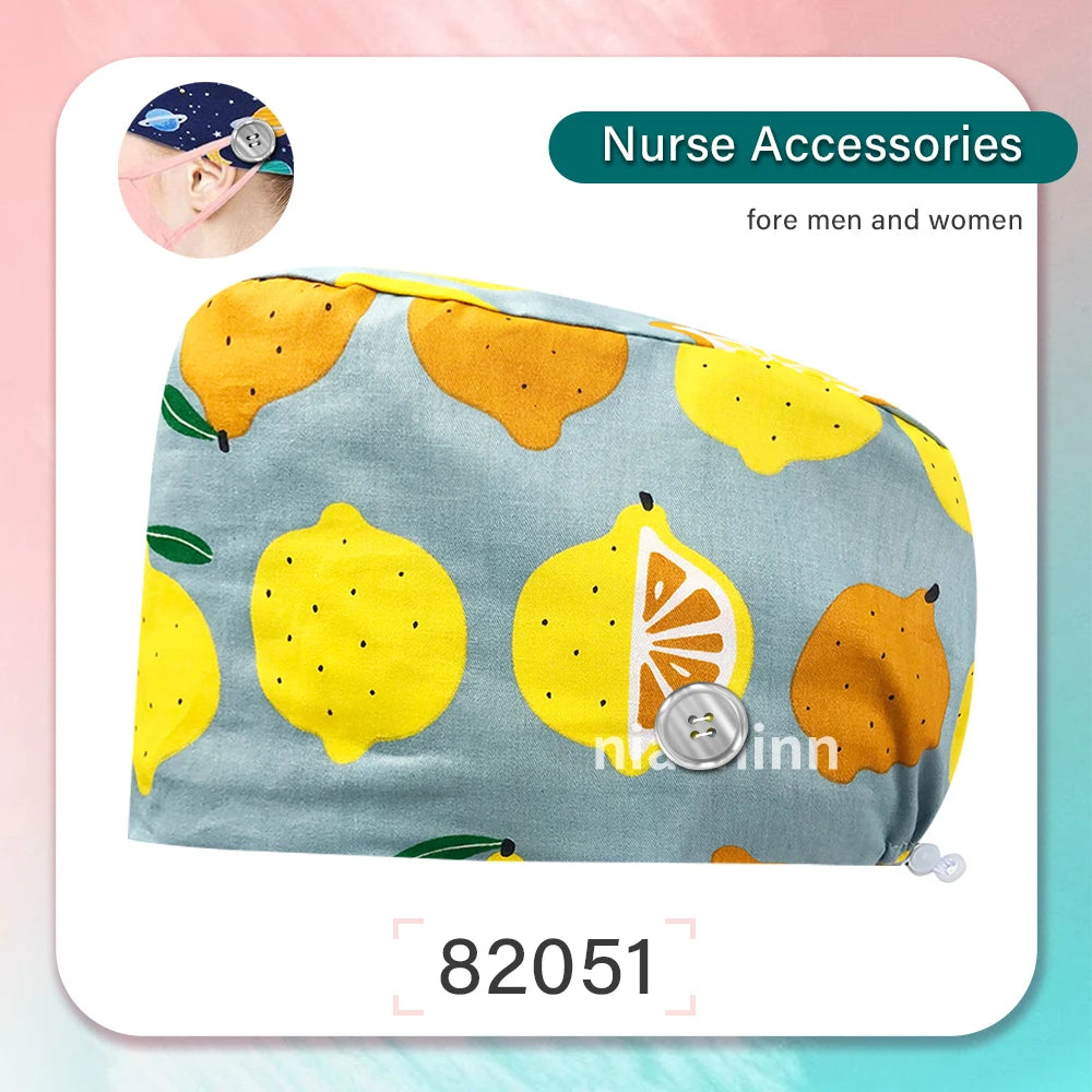Cartoon Printed Operating Room Doctor Work Scrub Hat Pharmacy Dentistry Clinic Surgical Cap Adjustable Medical Nurse Accessories
