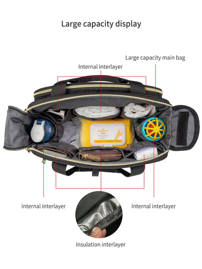 Multifunctional Maternity Mother Baby Stroller Bags New Style Waterproof Diaper Bag Black Large Capacity Travel Bag