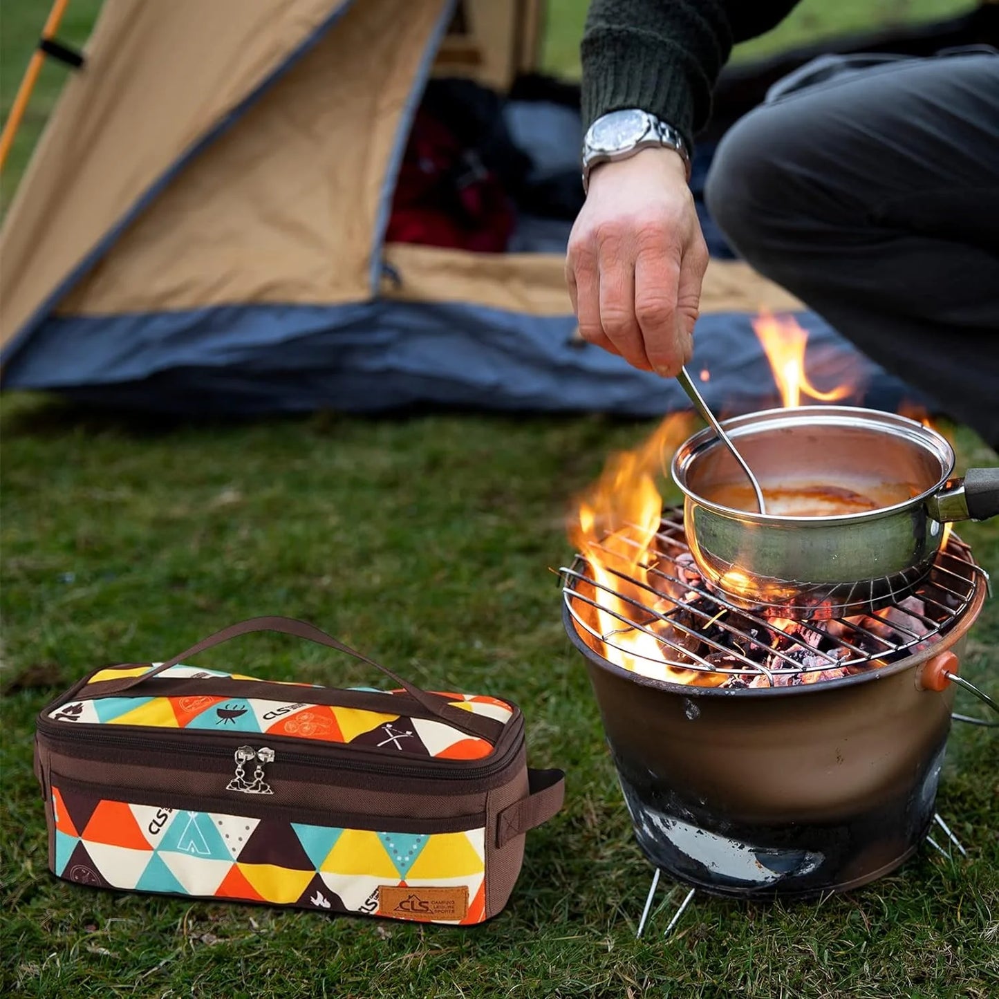 Camping Travel Cooking Utensils Storage Bag, Travel Bag, Portable BBQ Camping Cookware Kitchen Toolkit