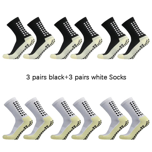 6 pairs of anti-skid classic sports socks with adhesive points, football socks