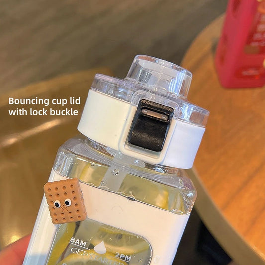 1 Piece White 900ml Sports Water Bottle Portable Sippy Cup Suitable For Outdoor Sports Carrying Handheld Square Plastic Cup