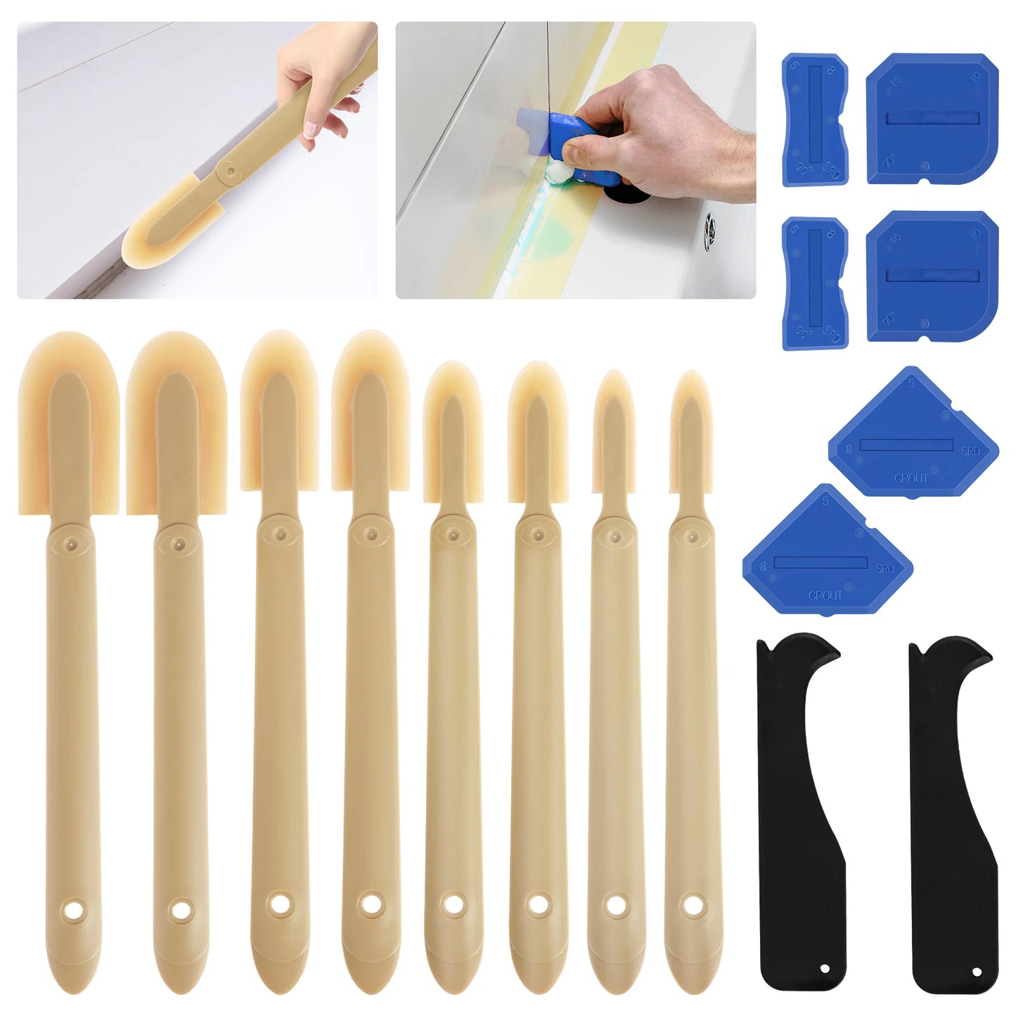 Rubber Caulking Tool Kit Caulk Finishing Tool Multifunctional Grout Sealant Caulking Smoothing Tool for Kitchen Bathroom Window