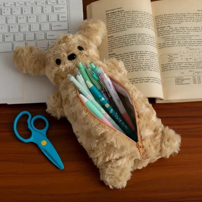Korea Style Puppy Pencil Case Soft Plush School Stationary Big Capacity Pen Bag For Student Stationary